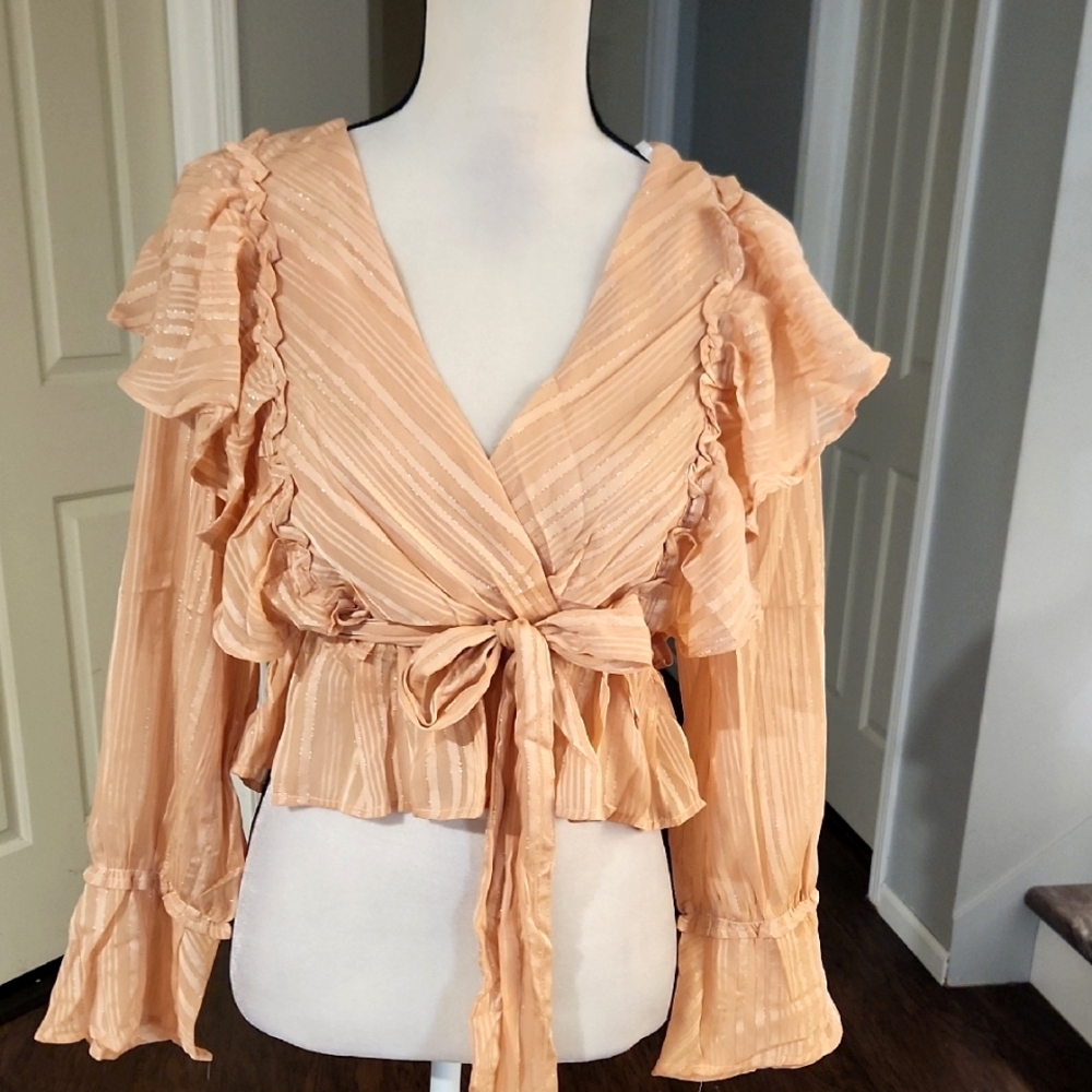 NWT The Clothing Company Peach Ruffle Blouse